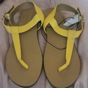 Vibrant Yellow T-Strap Sandals with Adjustable Ankle